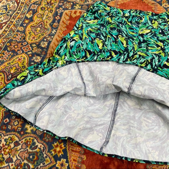 R.Q.T Casual Green Swirl Blue Cotton Spandex Midi Ruffle Skirt Women Large L - Picture 3 of 5